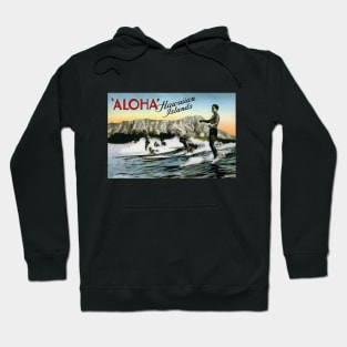 Aloha - Hawaiian Islands - Surfers - Vintage Large Letter Postcard Hoodie